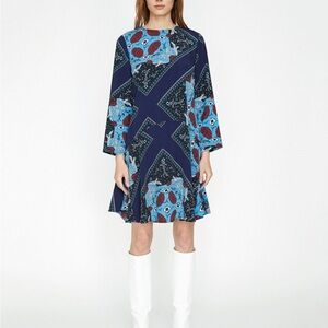 Koton Eur size 38 blue long sleeve floral print mod style dress